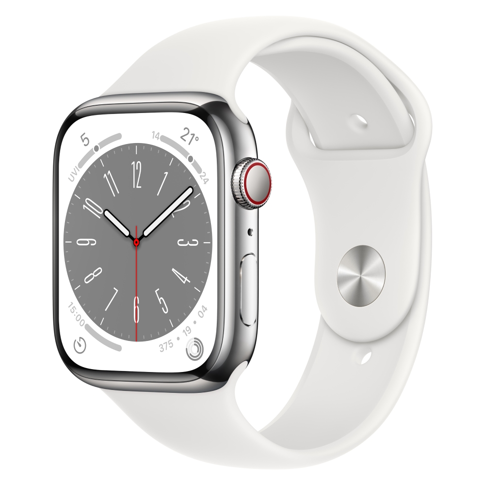 

Apple watch series 8 gps + cellular 45mm silver stainless steel case with white sport b...
