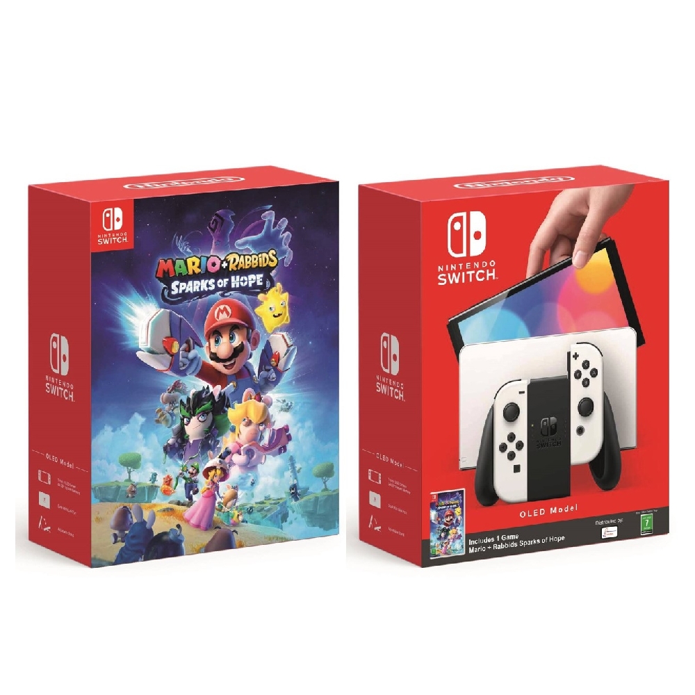 Buy Nintendo switch oled console - white + mario rabbid sparks of hope game in Saudi Arabia