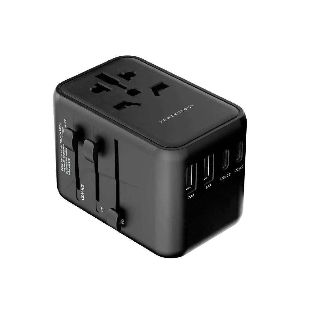 

Powerology universal multi-port travel adapter with 3 type-c