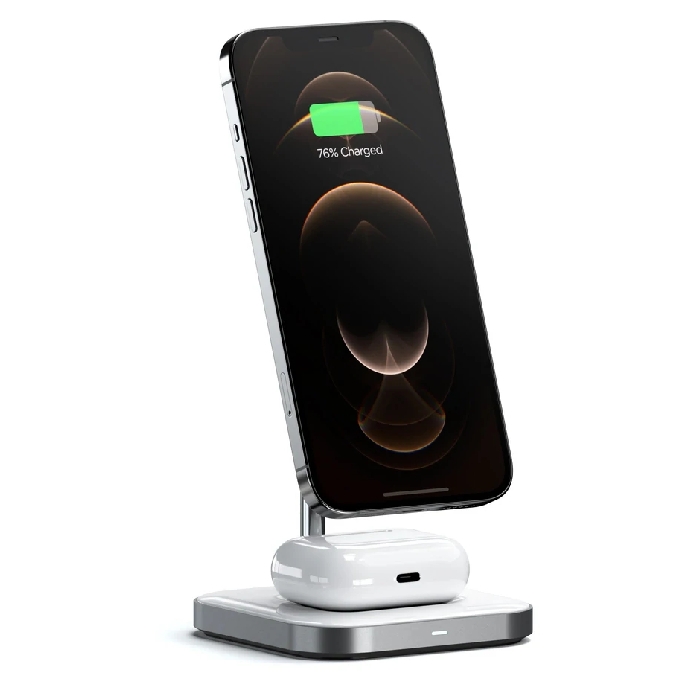 Buy Satechi magnetic 2in1 wireless charger stand for iphone and airpods - space grey in Saudi Arabia