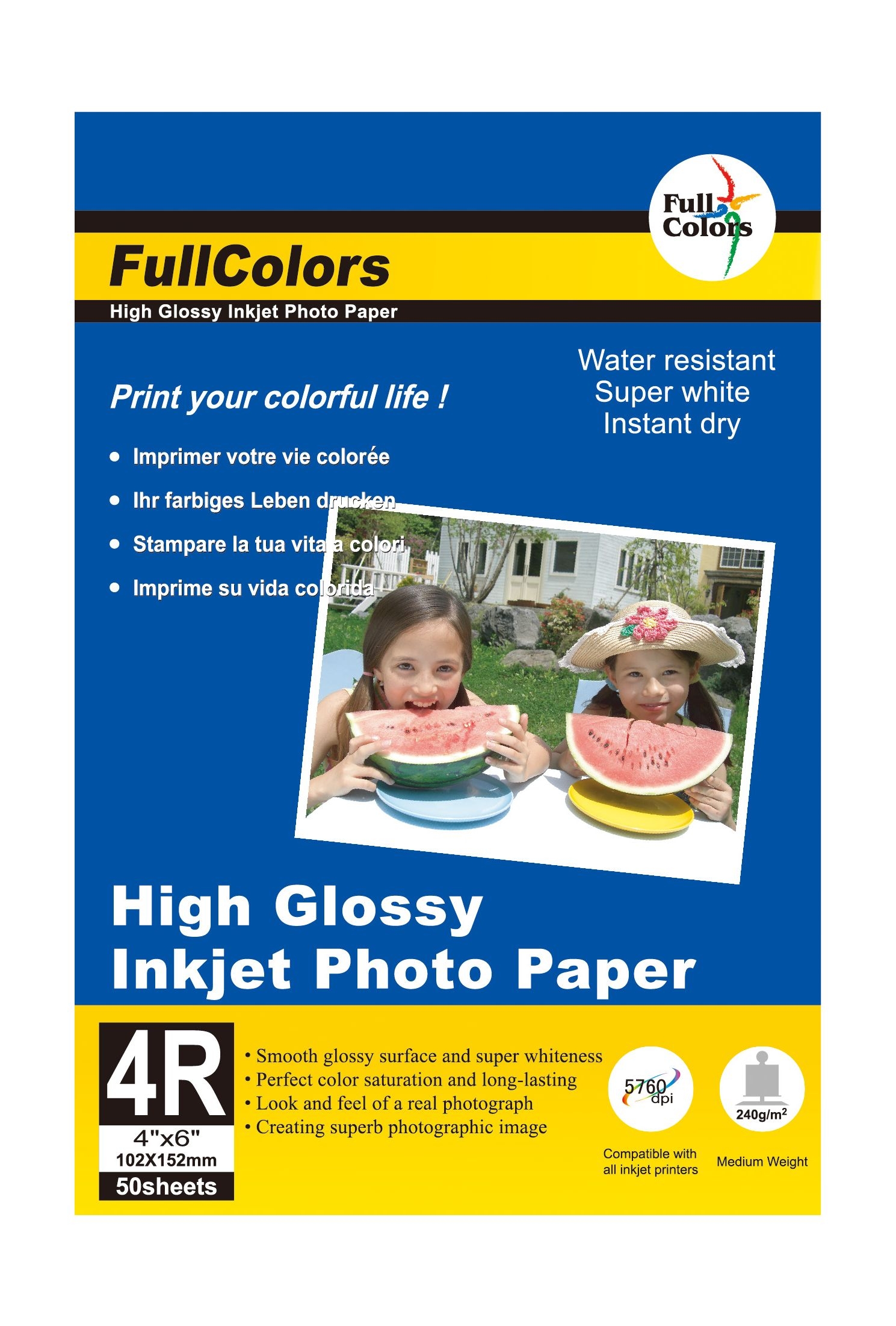 

Fullcolors high glossy 4x6" (4r) 240gsm photo paper - 50 sheets