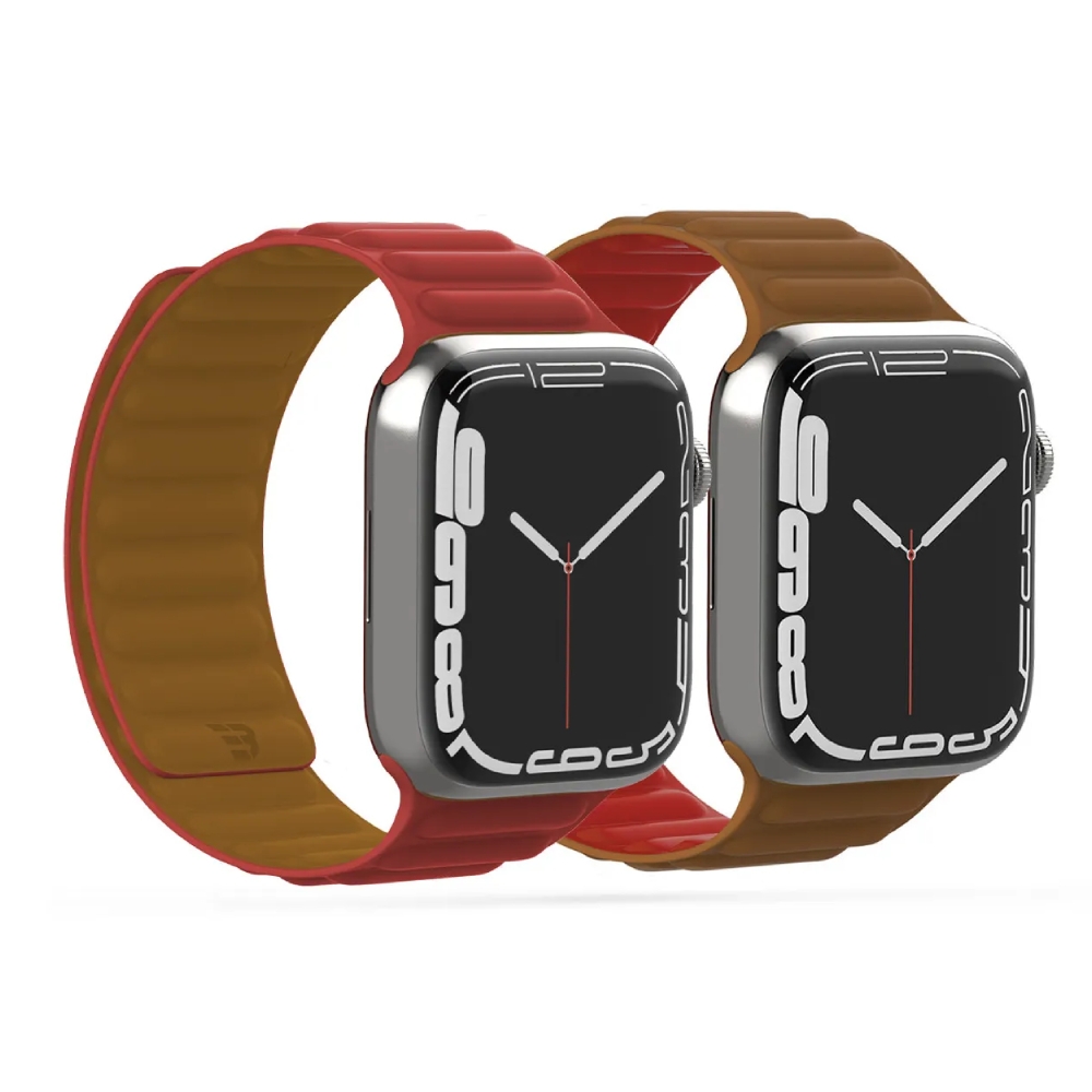 Buy Baykron silicone magnetic strap for apple watch 45mm red/brown in Saudi Arabia
