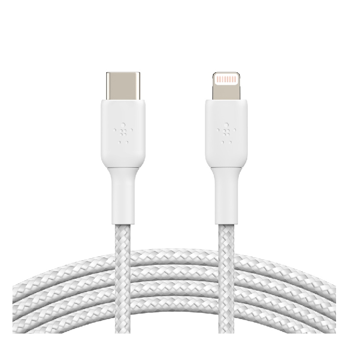 Belkin braided boost charge usb-c to lightning cable 2m - white