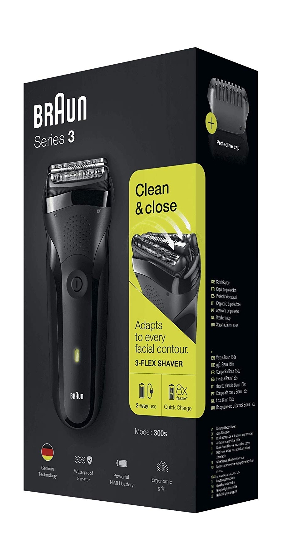 Braun 300s series 3 rechargeable electric razor shaver for men - black