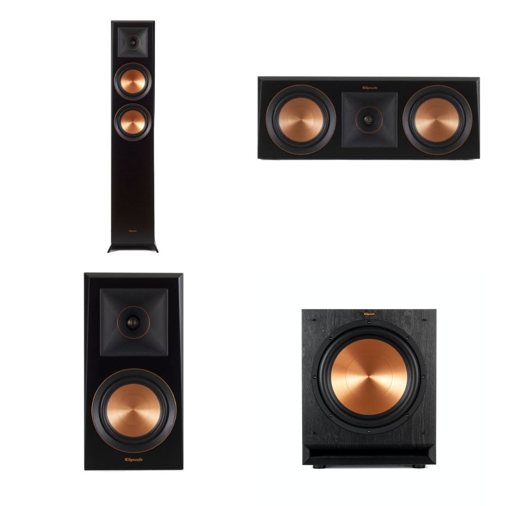 

Klipsch 12-inch subwoofer + center channel home speaker + passive bookshelf speaker + f...