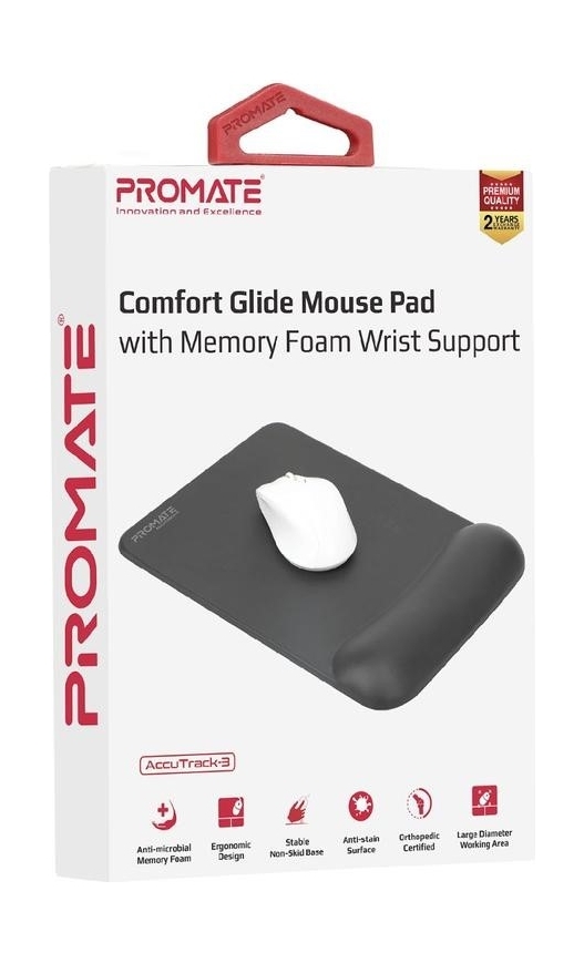 

Promate accutrack-3 non-skid mouse pad with memory foam wrist support - black