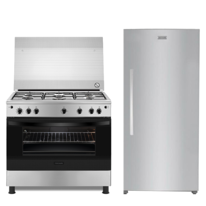 

Frigidaire refrigerator single door 20 cft + frigidaire 90x60 5-burner gas cooker