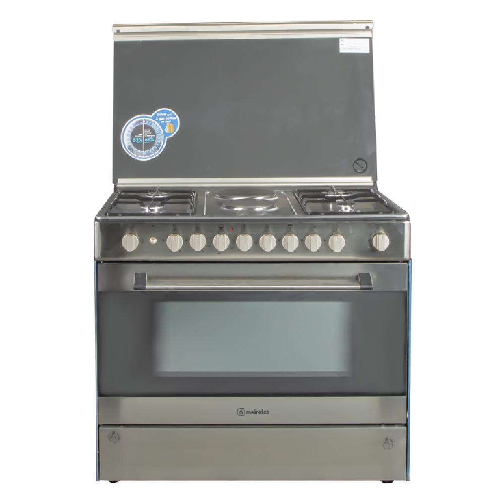 Buy Meireles cooker dual fuel 90x60 4 burners 2 electric plates (g 9428x) stainless steel in Saudi Arabia