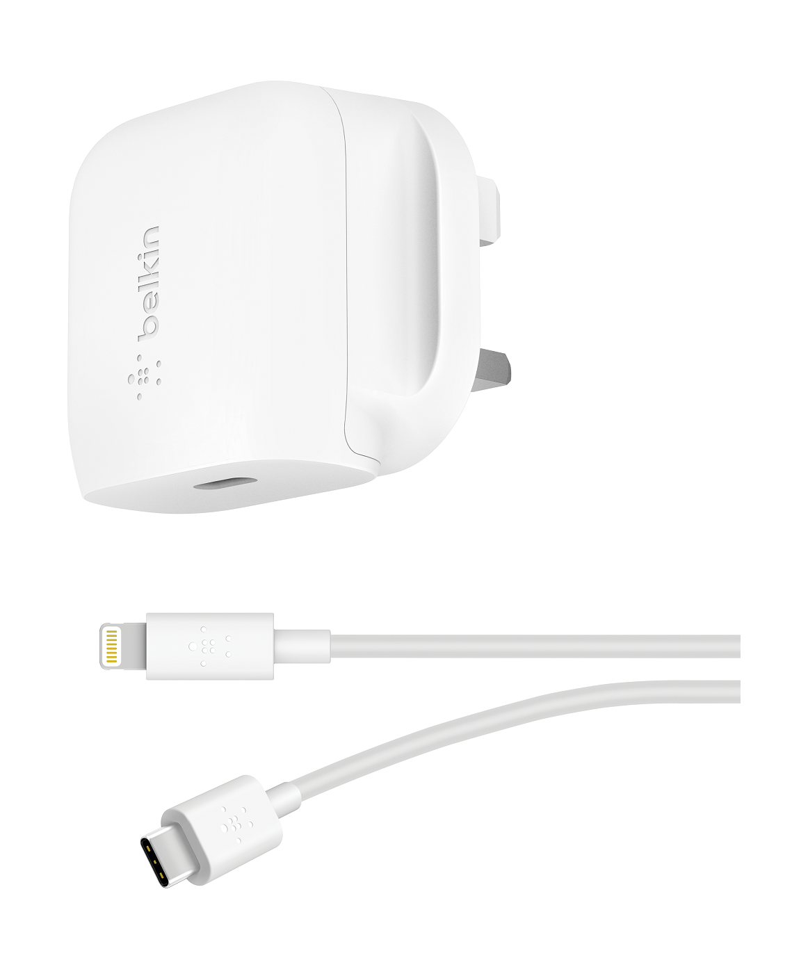 Buy Belkin 20w usb-c pd wall charger + usb-c to lightning cable - white in Saudi Arabia
