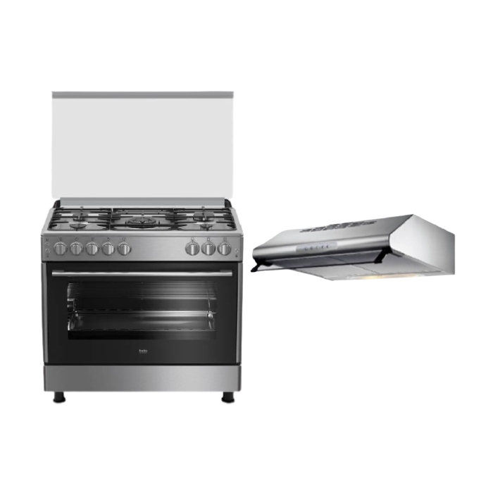 

Beko 90x60 4 burner + 1 wok gas cooker (gg 15125 fx) - grey + lagermania 90cm undercabi...