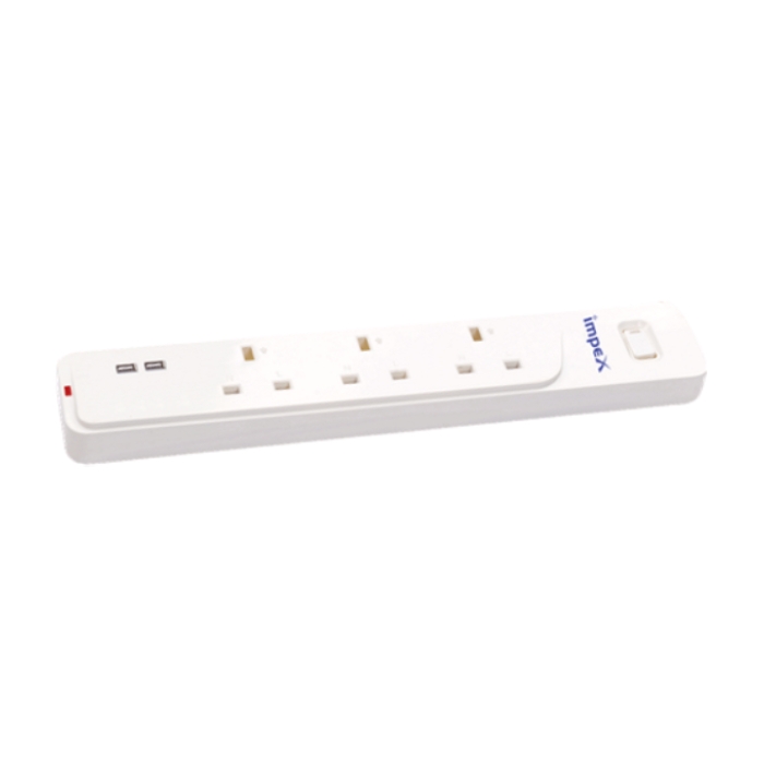 

Impex 3 way power socket extension with 2 usb ports - 3 meters