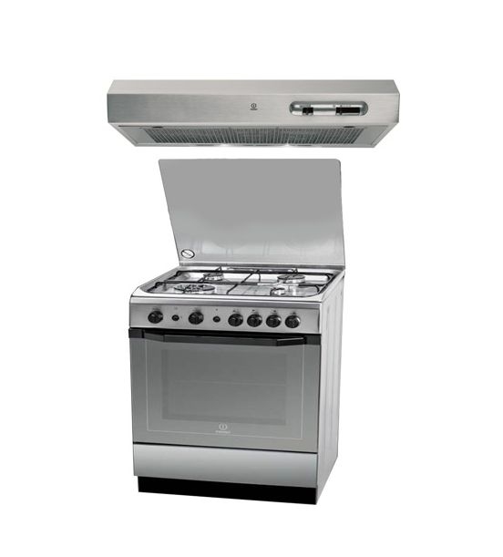 

Indesit 60x60cm 4-burner free standing gas cooker + cooker hood