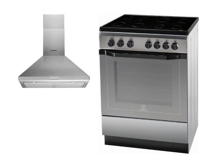 

Indesit 60x60cm 4-burners free standing electric cooker + indesit 60cm chimney type coo...