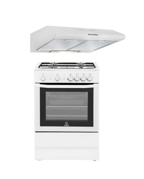 

Indesit 60x60cm 4-burner free standing gas cooker + wansa 60cm built under cooker hood