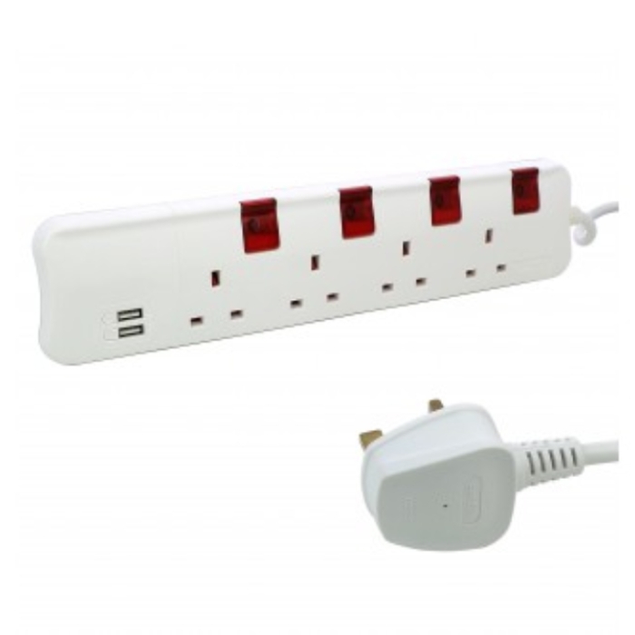 Buy Legrand 4 way extension with 3m cord - 2 usb ports in Saudi Arabia
