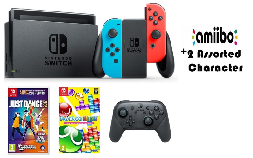 

Nintendo switch (colored joy-con) portable gaming system with 2 toys + controller + jus...