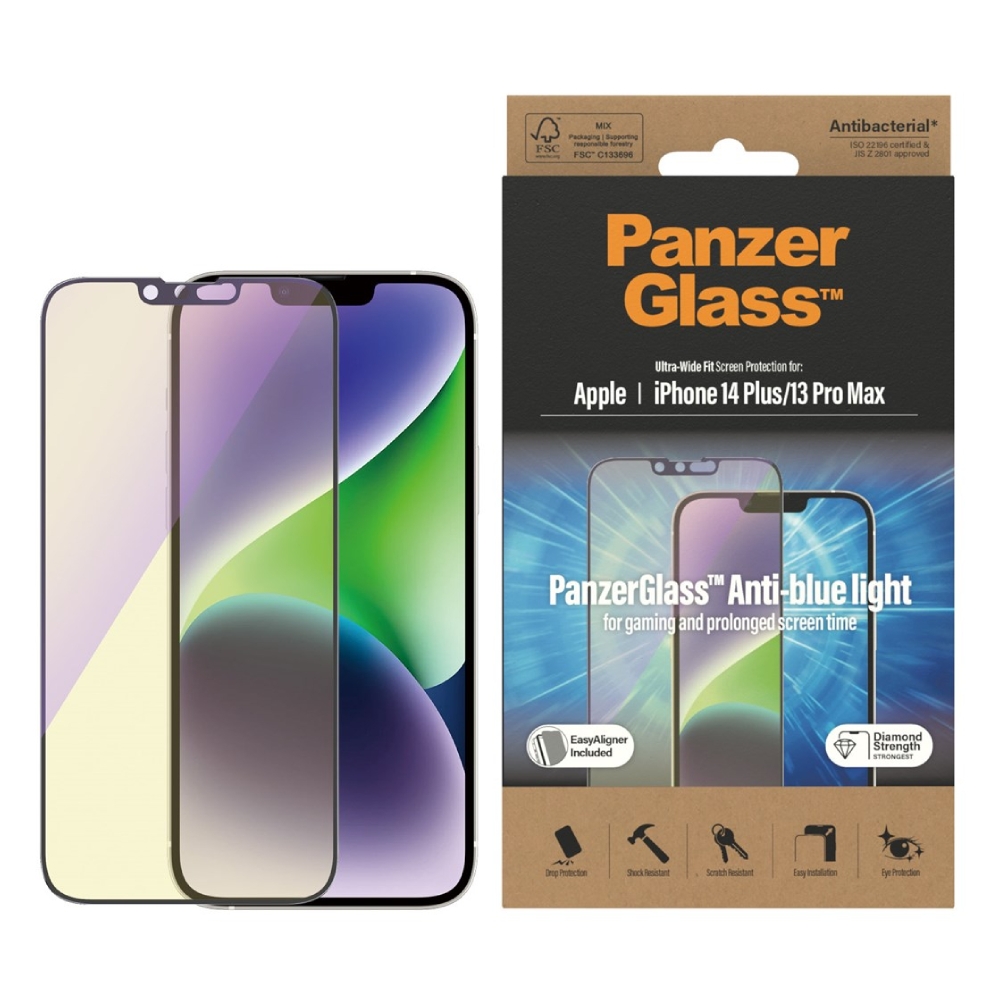 

Panzer screen protector with applicator iphone 14 plus 6. 7 inch - anti-blue light