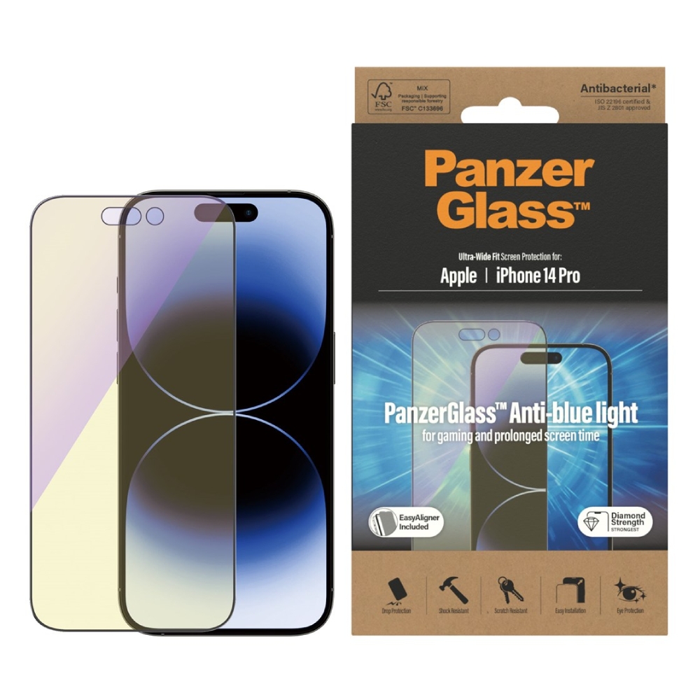 

Panzer screen protector with applicator iphone 14 pro 6. 1 inch - anti-blue light