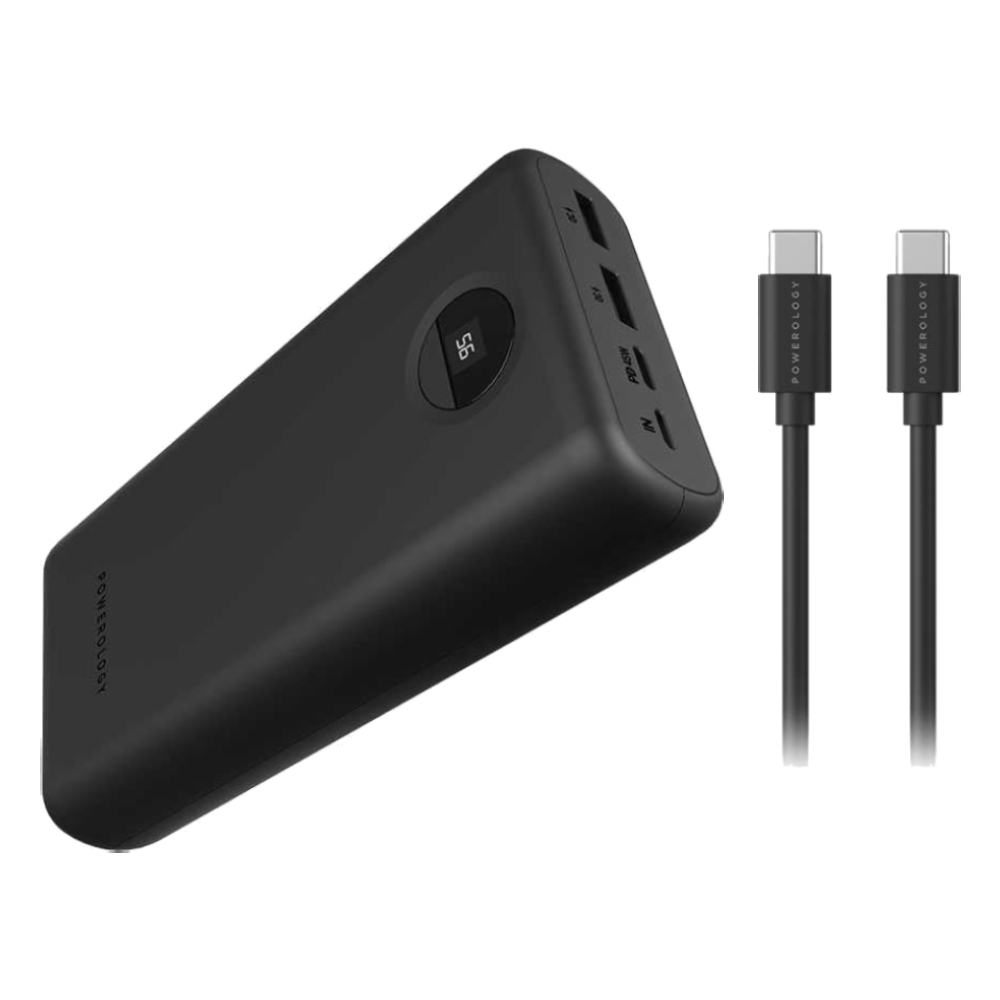 

Powerology 45w pd & qc3. 0 3 ports 30000mah power bank + usb-c to usb-c 0. 9m cable...