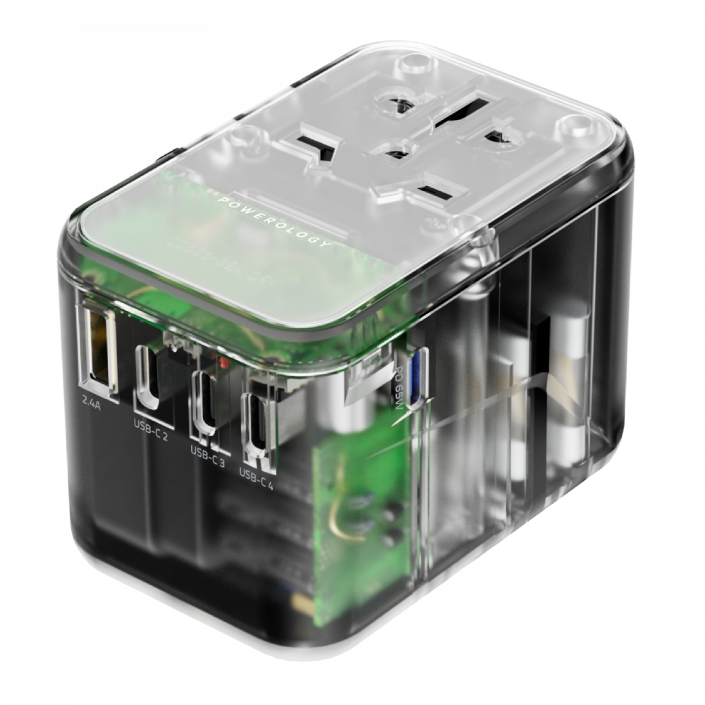 

Powerology 65w 3 usb-c ports travel adapter - clear