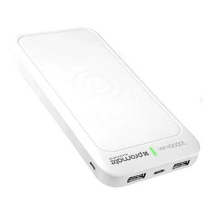 

Promate auravolt-10+ qi wireless power bank, 10000mah - white