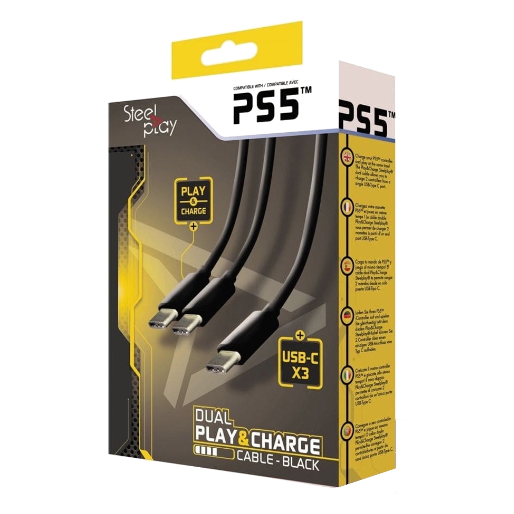 

Steelplay dual play & charge 3m cable for ps5 - black