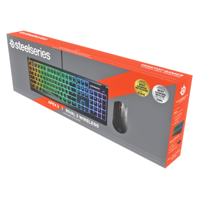

Steelseries apex 3 gaming keyboard + rival 3 wireless gaming mouse bundle