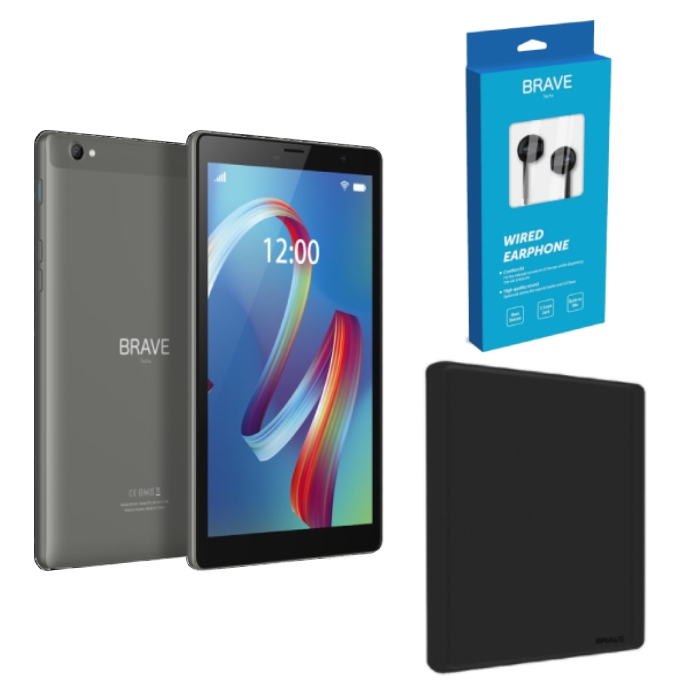 Buy Brave 2gb ram, 32gb, wi-fi, 8-inch tablet + case + earphones - grey in Saudi Arabia