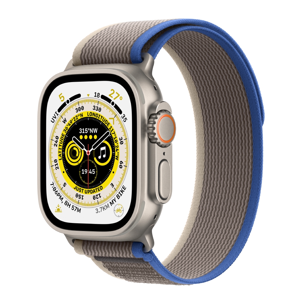 

Apple watch ultra gps + cellular, 49mm titanium case with blue/gray trail loop - m/l