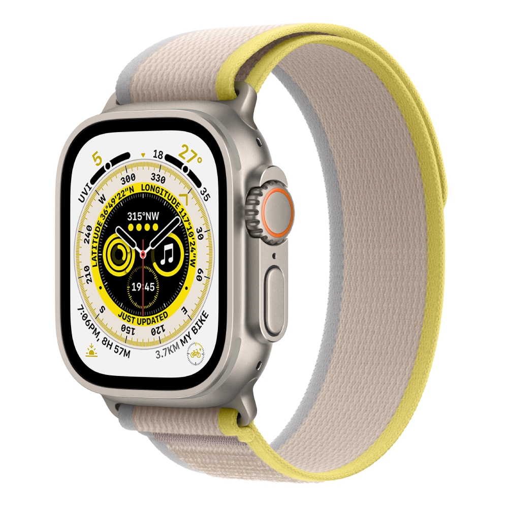 

Apple watch ultra gps + cellular, 49mm titanium case with yellow/beige trail loop - s/m