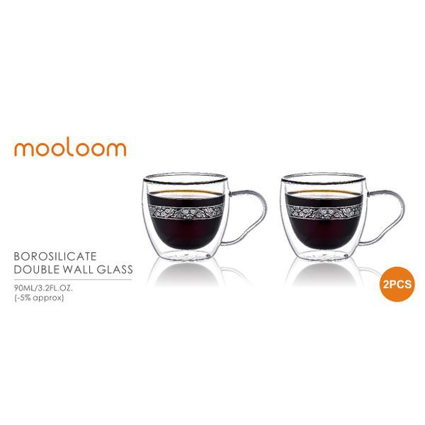 Mooloom hand made borosilicate glass double wall coffee cup 90 ml 2 pcs