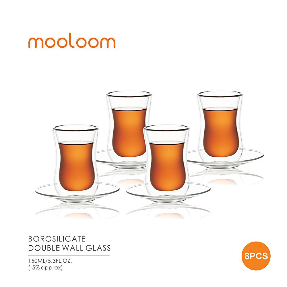 Mooloom hand made borosilicate glass double wall tea cup 150 ml 8 pcs