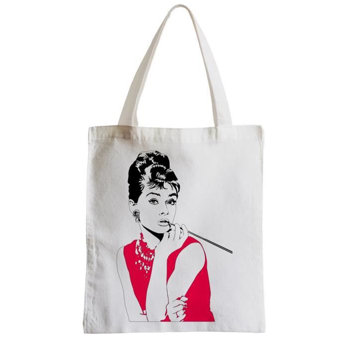 Large student beach shopping bag drawing audrey hepburn blue price in
