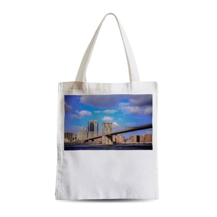 Large student beach shopping bag brooklyn bridge under blue sky ...