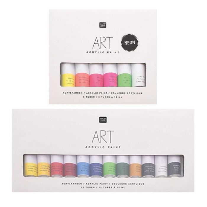 Acrylic paint set 6 fluo 12 ml + 12 basic 12 ml price in Kuwait X
