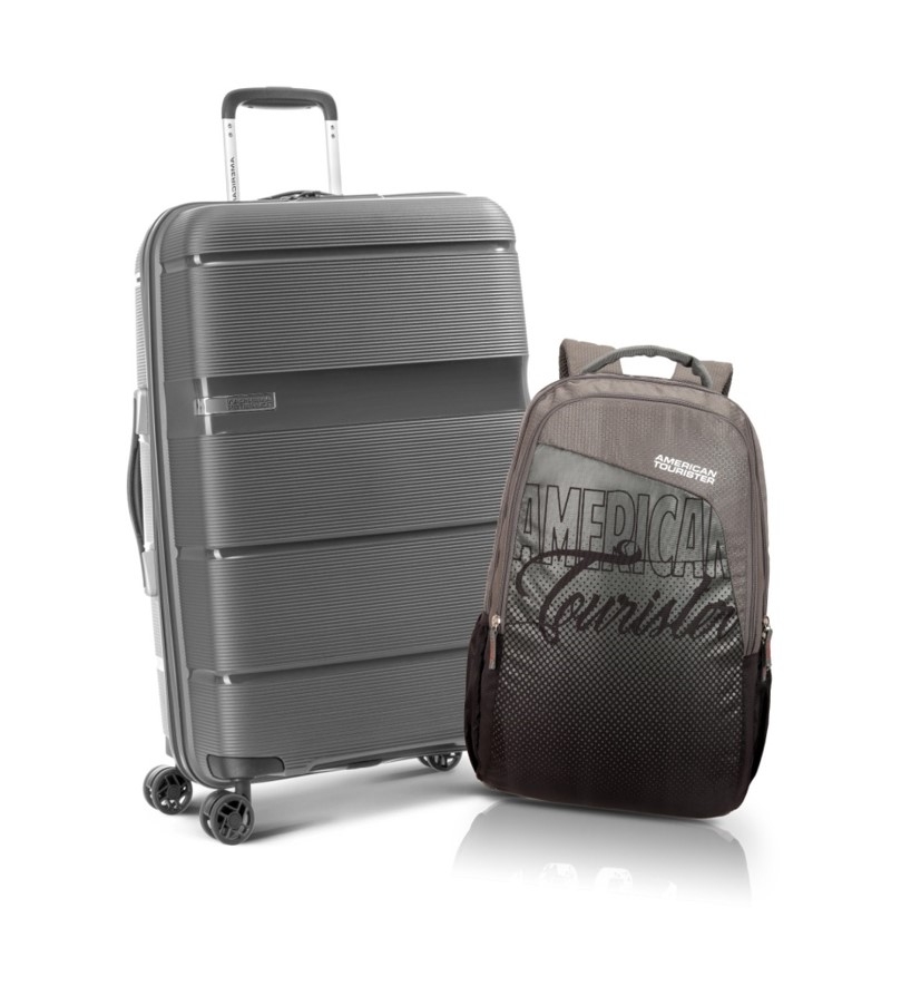 American tourister luggage linex hard 66cm titanium + coco black