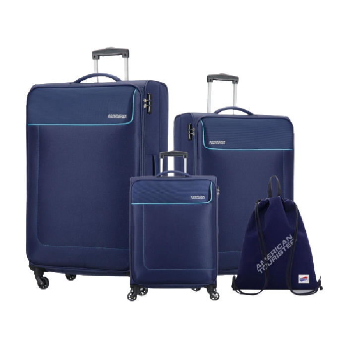 American tourister jamaica 3 piece luggage set + sling bag navy blue