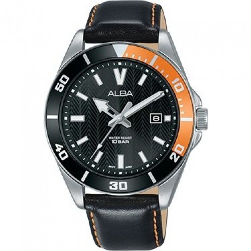 Alba 41.5mm Analog Gents Leather Watch (AG8J41X1) - Black