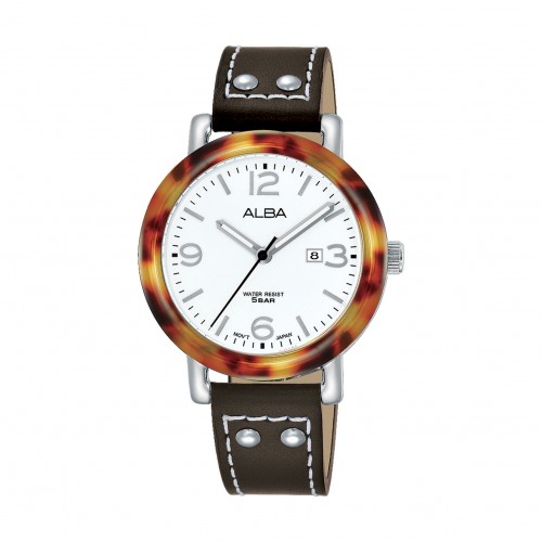 Alba Ladies Fashion Analog 33.5 mm Leather Watch (AH7P41X1) - Brown