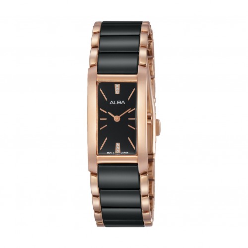Alba Ladies Fashion Analog 17.5mm Metal Watch (AJ5038X1) - Black/Rose-Gold