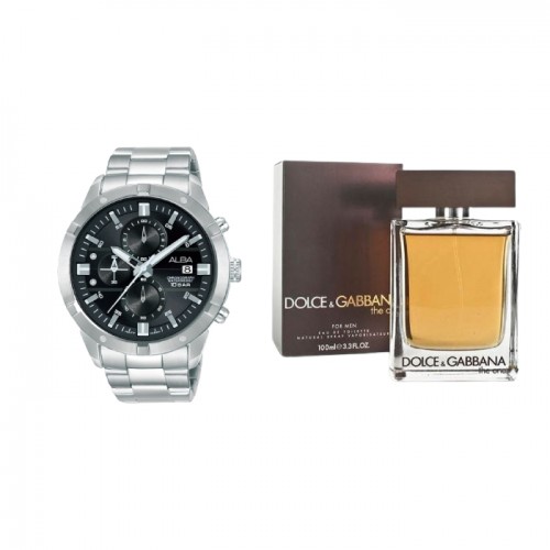 Alba 44mm Gent's Chronograph Sports Metal Watch + Dolce & Gabbana The One - Eau de Toilette 100 ml + Alba Gift Watch Box