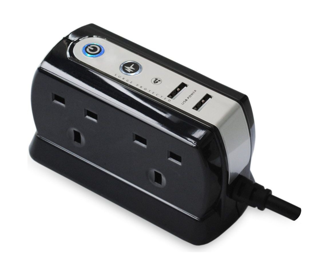 Masterplug Four Socket & USB Power Surge Protected 2m Extension Lead Black NEW 