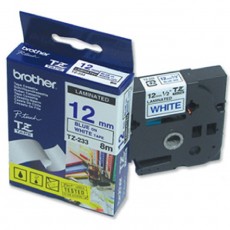 Brother 12mm Laminated Label Tape Blue On White (12TZ233)