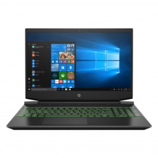 HP Pavilion 15 Shadow black acid green chrome logo Gaming Laptop 15.6" Full HD  screen backlit front view