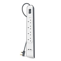 Belkin 2M 4 Way Surge Protection Strip with USB Charging BSV401AF