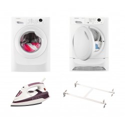 Frigidaire 1800W 350ml Steam Iron (FD1124) + Wansa Washer and Dryer Stacking Unit - Stainless Steel + Frigidaire 8KG Front Loading Freestanding Dryer Condenser (FDC8203P) + Frigidaire 8kg Front Load Washing Machine - FWF81663W