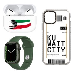 Apple Watch Series 7 45mm - Clover + Casetify Impact Case for iPhone 13 Pro Max - Kuwait City + Switch Paint Apple Airpods Pro Q8 Flag - White Buds