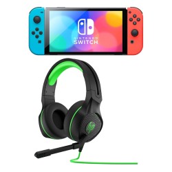 Nintendo Switch OLED Console - Neon Blue and Red + HP Pavilion 400 Gaming Headset - Black / Green