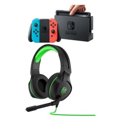 Nintendo Switch Console Neon Extended Battery + HP Pavilion 400 Gaming Headset - Black / Green