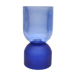 Ribbed Vase Blue 16Cm